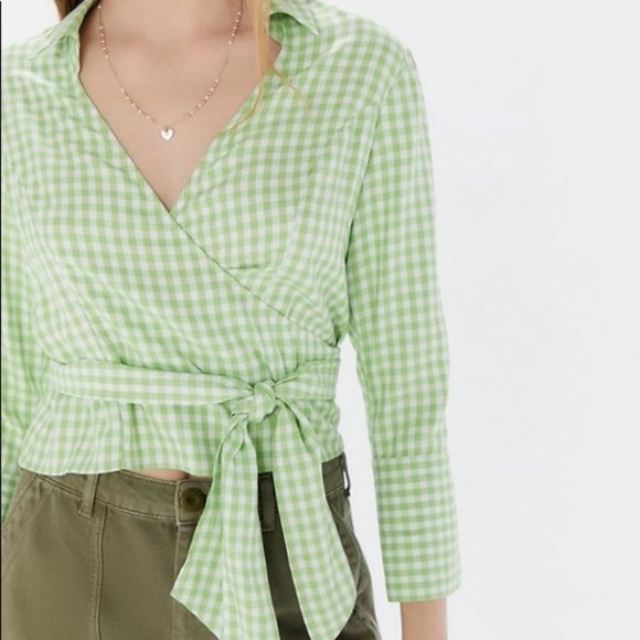 Urban Outfitters Tops - URBAN OUTFITTERS Gingham Plaid Print Lightweight Wrap Top Blouse Spring/ Retro